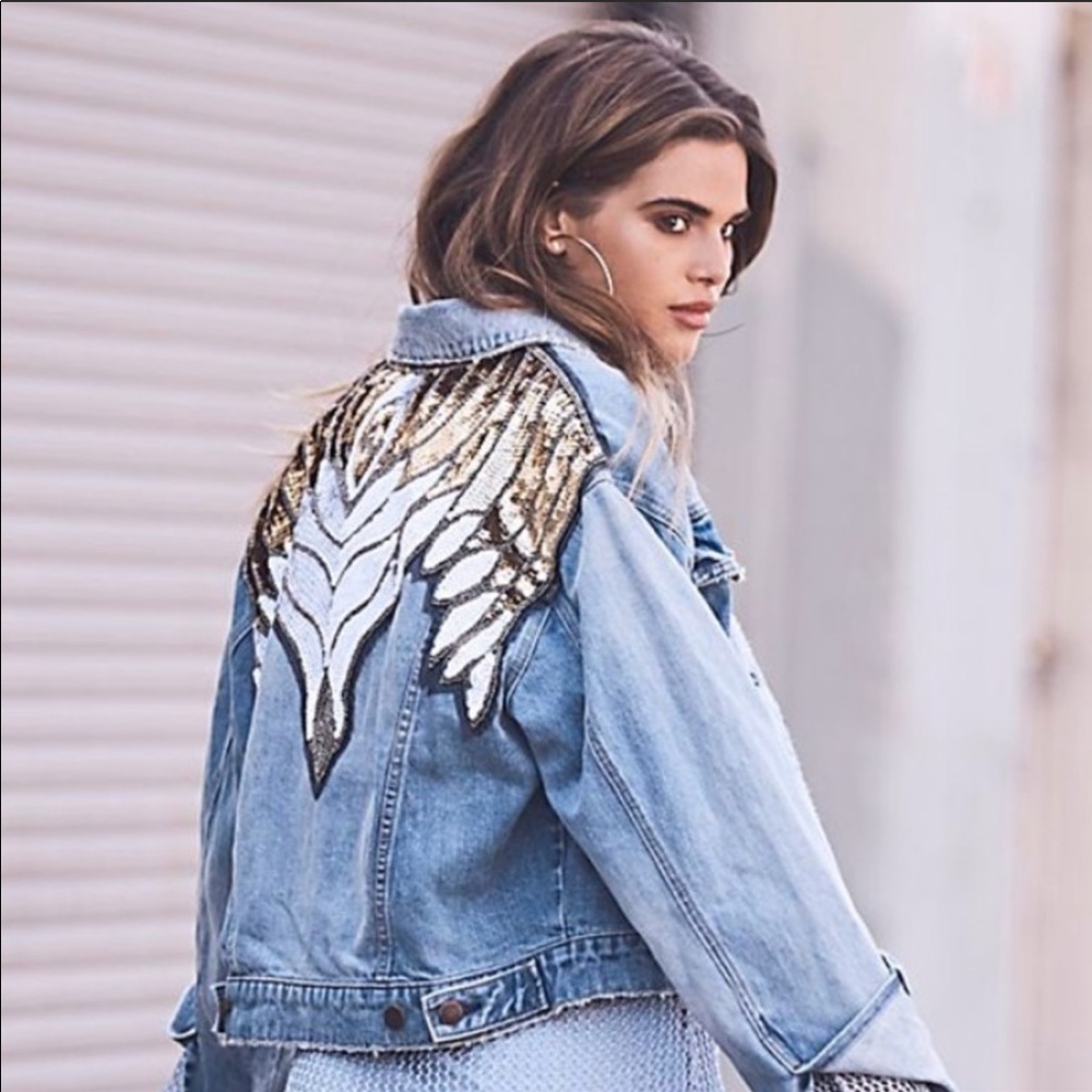 Free People Sequin denim jacket